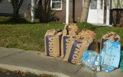 Recycling and yard waste set out for collection.