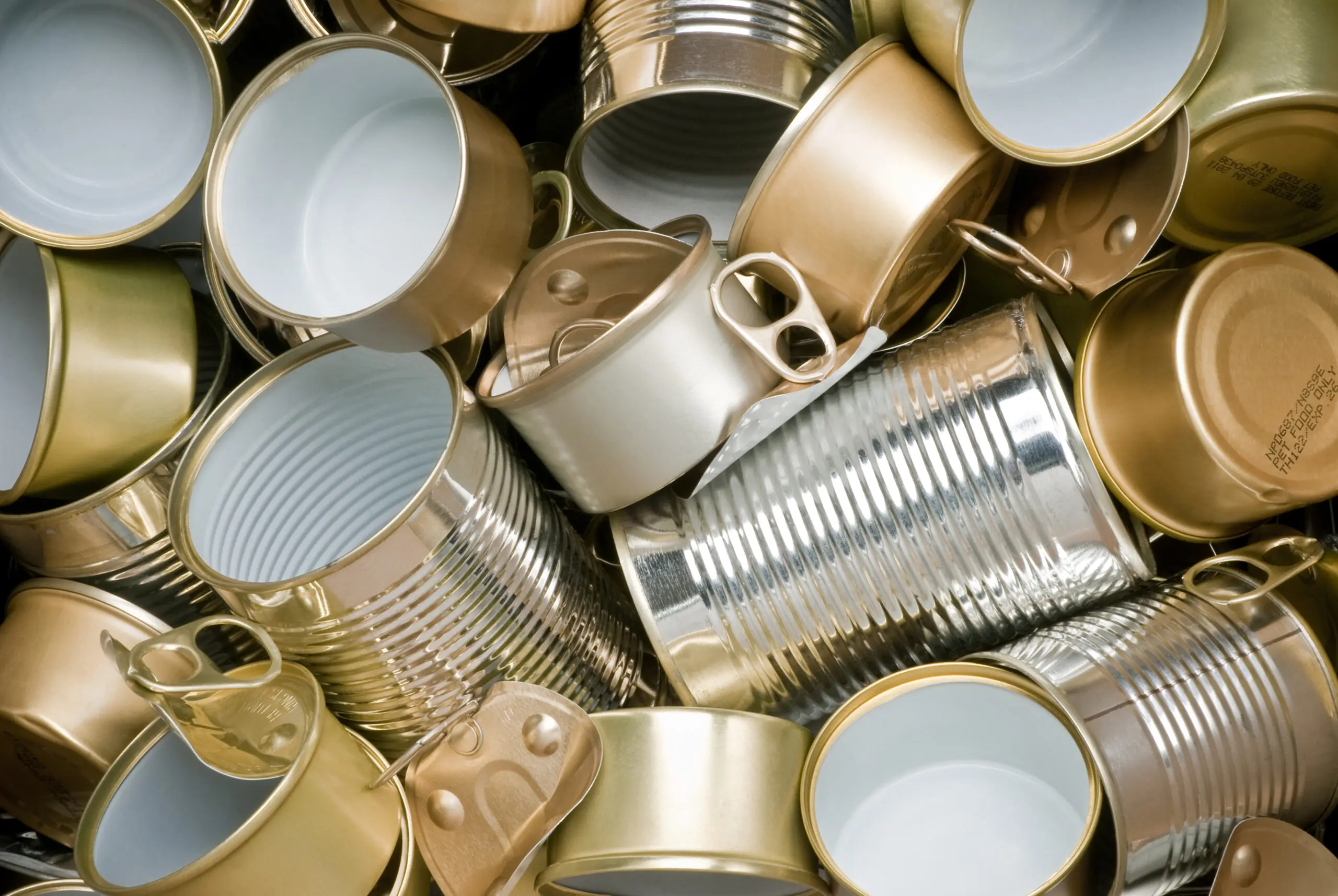 Various types of tin cans to be recycled