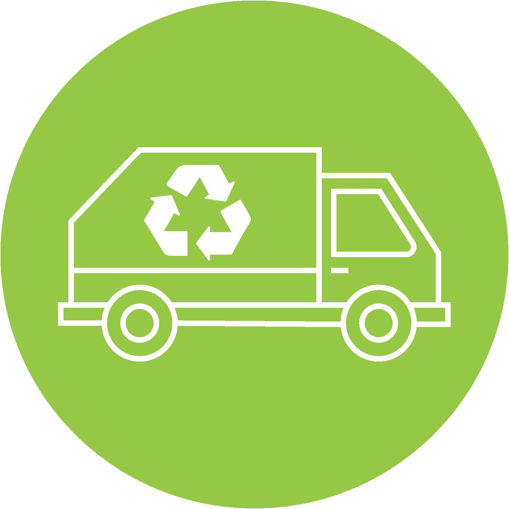 outline of a truck with the recycling symbol on it on a light green background