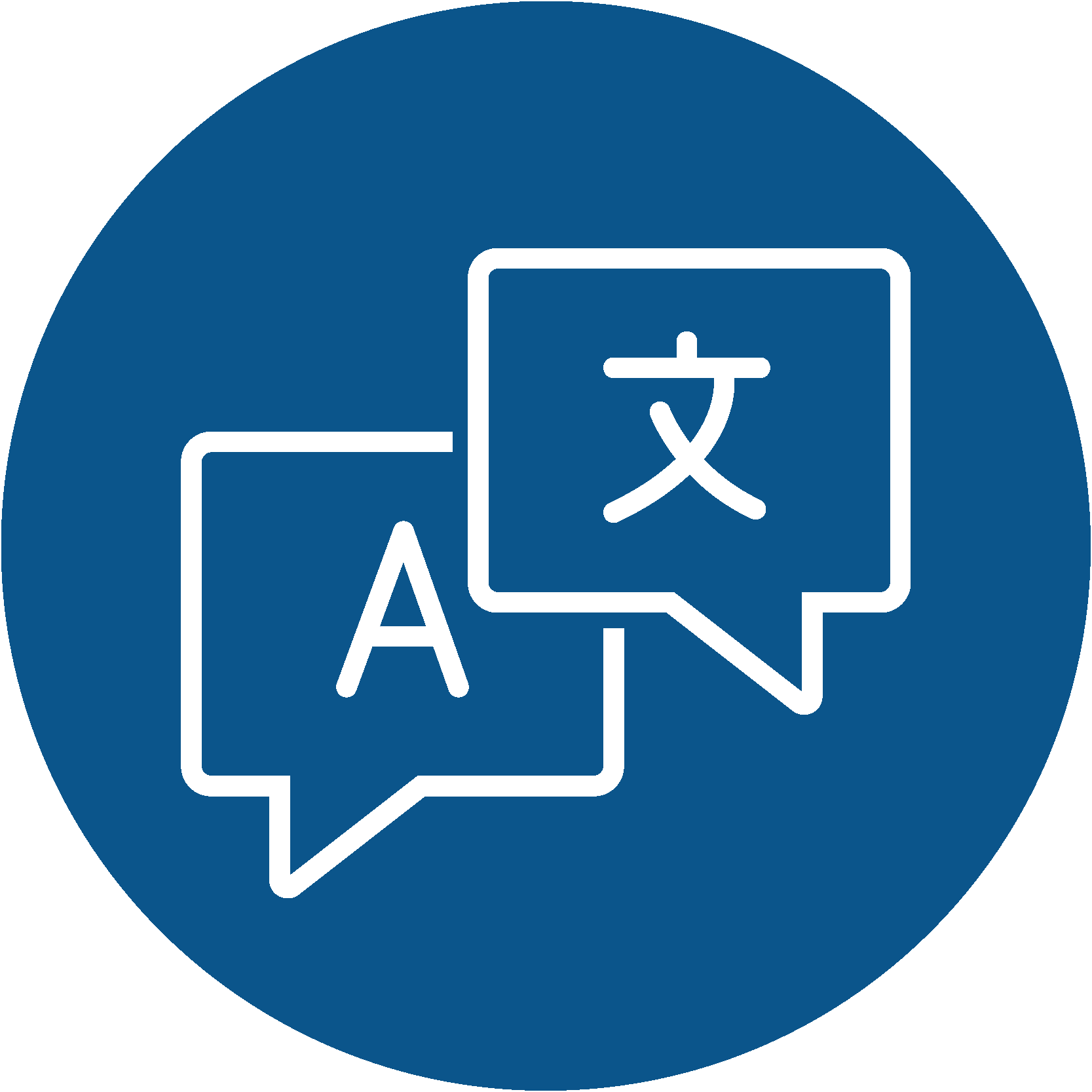 An A and Mandarin character inside speech ballons on a blue background